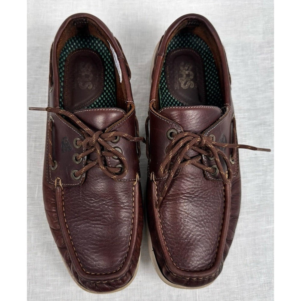 SAS Mens Brown Leather Lace Up Shoes Moc Toe Comfort Casual Walking Size 10.5